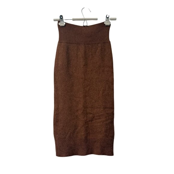 The Reset R Label Cedar Brown Wool Cashmere Perfect Knit Midi Skirt Womens Small - Picture 4 of 5